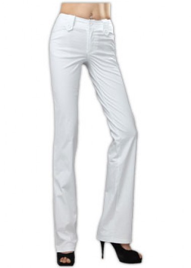 ST-WXF813 ：DIY白色修身喇叭西褲製服公司 女西褲樣式 斜紋女西褲 休閒女西褲 正裝西褲